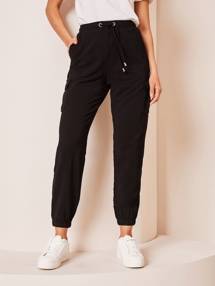 Lipsy Black Cuffed Joggers With Pipping Trim - Image 1 of 4