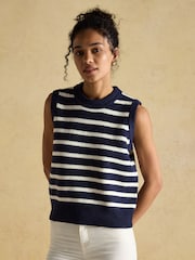 Joules Holly Navy/White Knitted Vest - Image 1 of 7