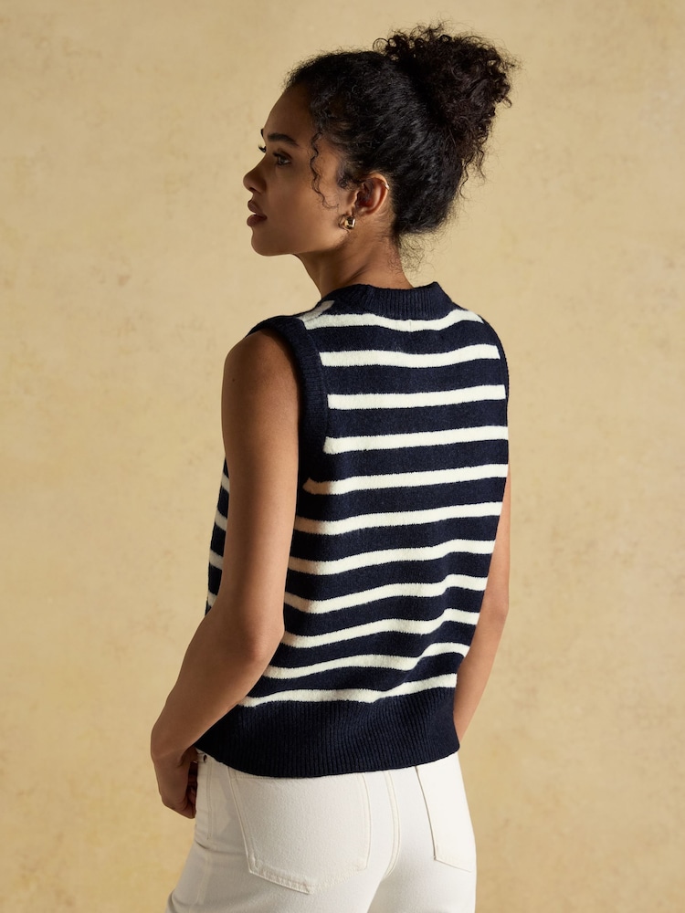 Joules Holly Navy/White Knitted Vest - Image 2 of 7