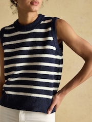 Joules Holly Navy/White Knitted Vest - Image 4 of 7