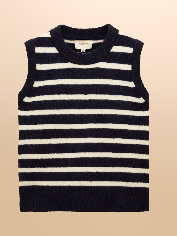 Joules Holly Navy/White Knitted Vest - Image 7 of 7