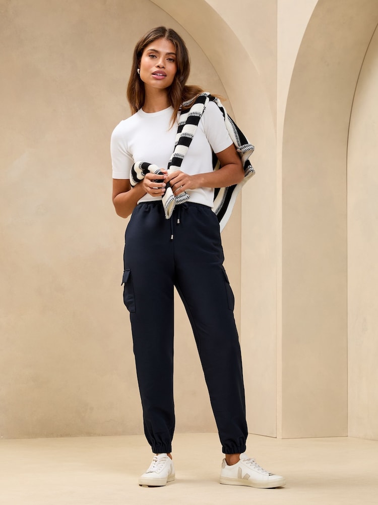 Lipsy Navy Cuffed Joggers With Pipping Trim - Image 1 of 4 Lipsy Navy Cuffed Joggers With Pipping Trim - Image 1 of 4