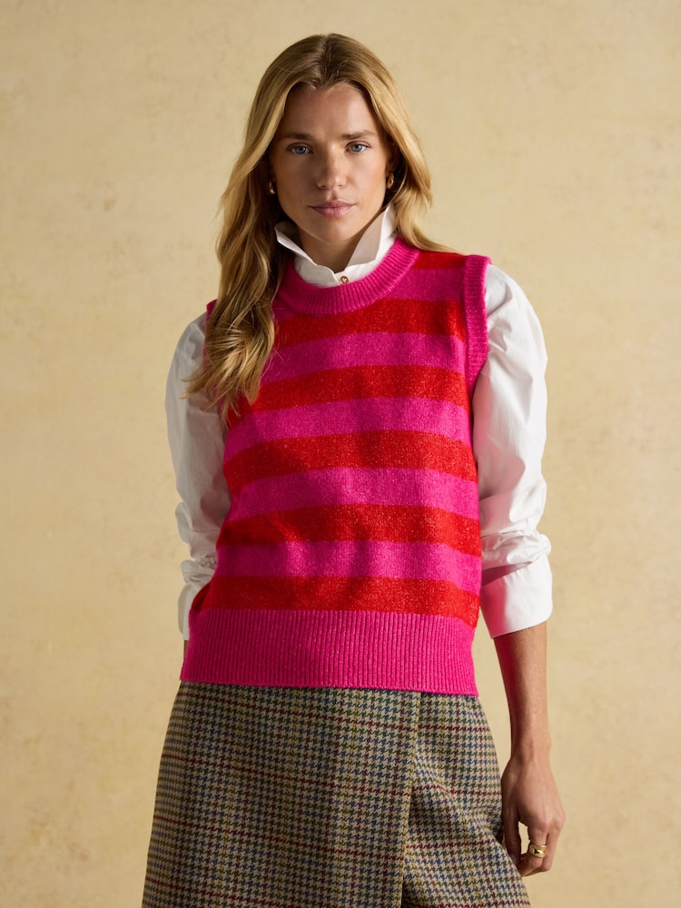 Joules Holly Pink/Red Knitted Vest - Image 2 of 12 Joules Holly Pink/Red Knitted Vest - Image 2 of 12