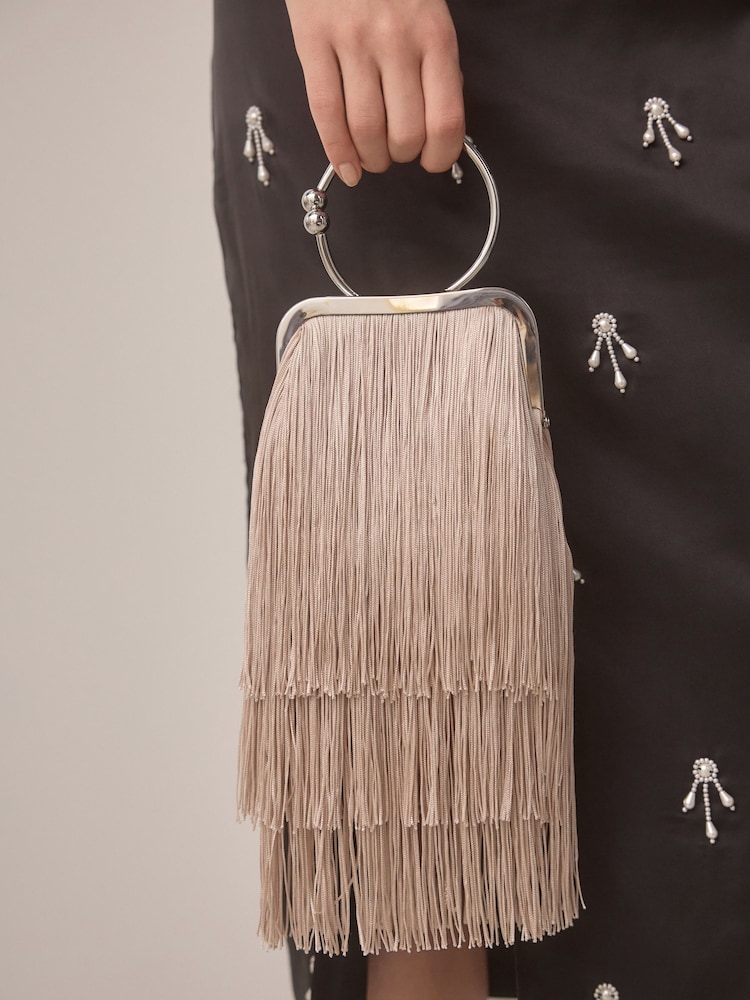 Nude/Pink Tassel Ring Bag - Image 1 of 8