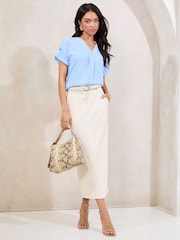 Lipsy Blue Utility V-Neck Short Roll Sleeve Top - Image 3 of 4