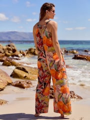 Orange Fruit Print Linen Sleeveless Jumpsuit - Image 3 of 5