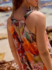 Orange Fruit Print Linen Sleeveless Jumpsuit - Image 4 of 5