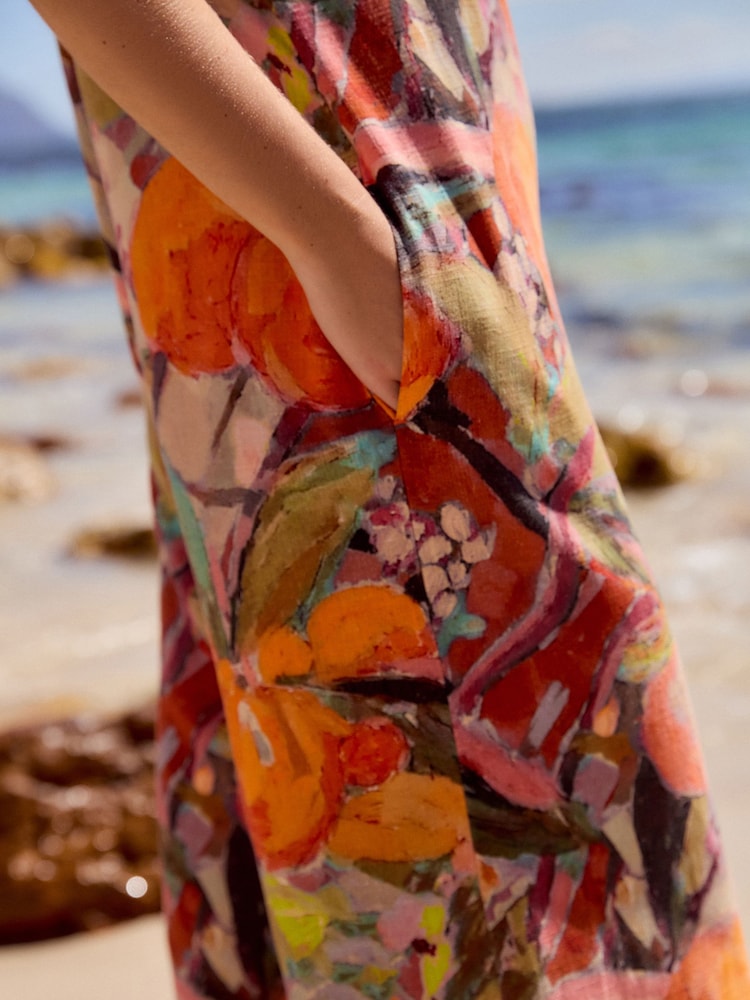 Orange Fruit Print Linen Sleeveless Jumpsuit - Image 5 of 5