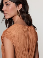 Rust Brown Wide Leg Tie Waist Textured Jumpsuit - Image 3 of 7