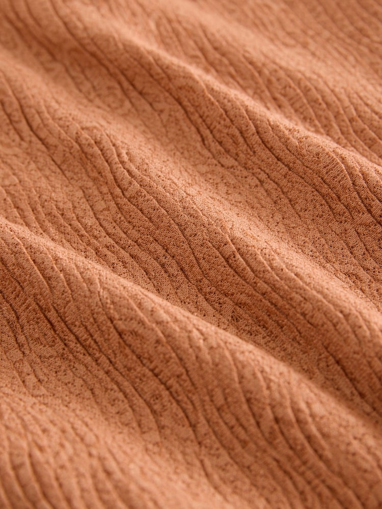 Rust Brown Wide Leg Tie Waist Textured Jumpsuit - Image 7 of 7 Rust Brown Wide Leg Tie Waist Textured Jumpsuit - Image 7 of 7