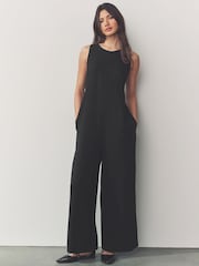 Black Linen Sleeveless Jumpsuit - Image 1 of 8