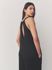 Black Linen Sleeveless Jumpsuit - Image 3 of 8
