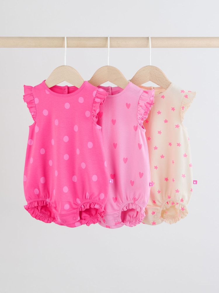 Rosa Tonales Herzmuster - Baby-Strampelhöschen aus Jersey mit Rüschen im 3er-Pack - Bild 1 von 10