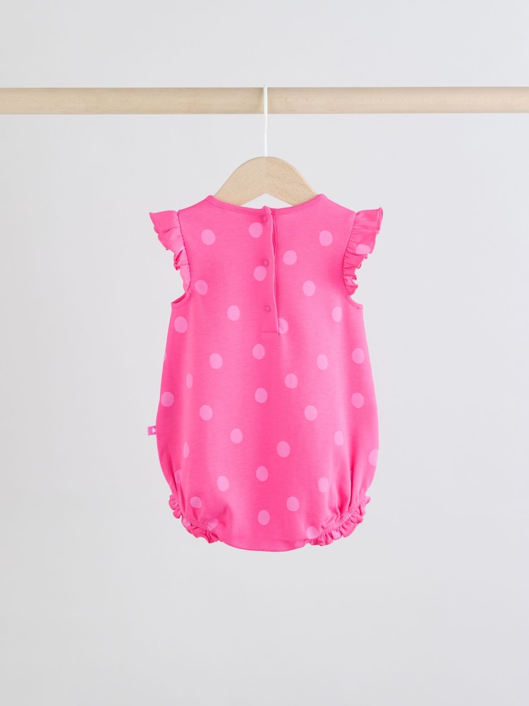 Pink Tonal Heart Printed Baby Frill Jersey Rompers 3 Pack - Image 4 of 10