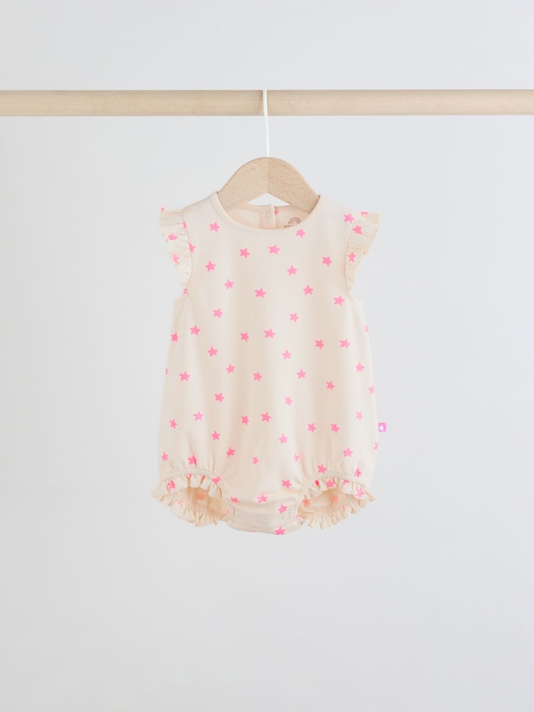 Pink Tonal Heart Printed Baby Frill Jersey Rompers 3 Pack - Image 6 of 10