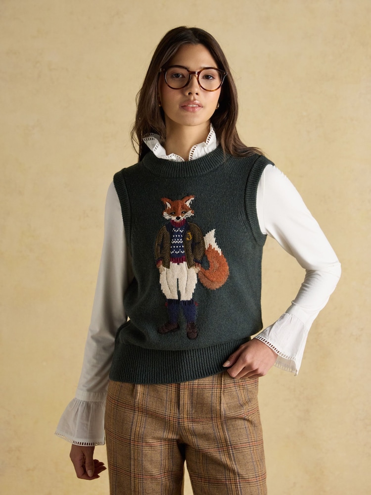 Joules Jonty Green Intarsia Cotton Rich Knitted Vest - Image 1 of 9