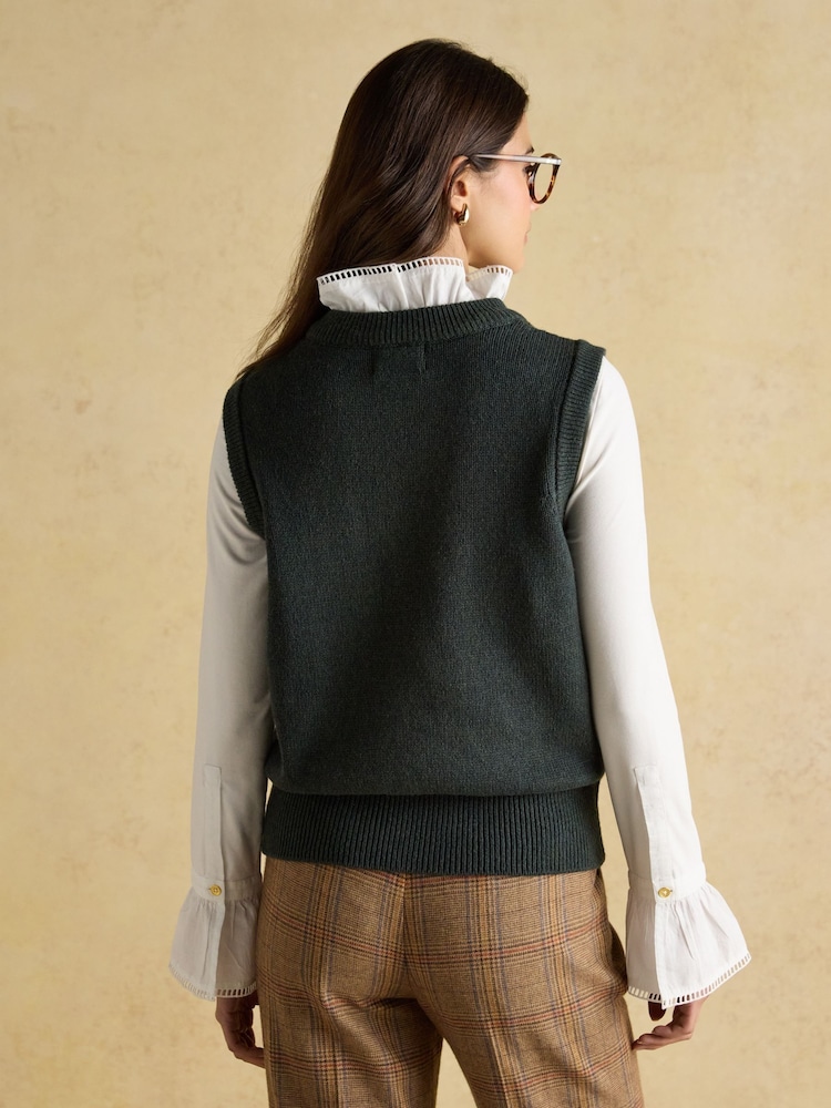 Joules Jonty Green Intarsia Cotton Rich Knitted Vest - Image 2 of 9