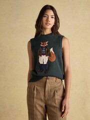 Joules Jonty Green Intarsia Cotton Rich Knitted Vest - Image 5 of 9
