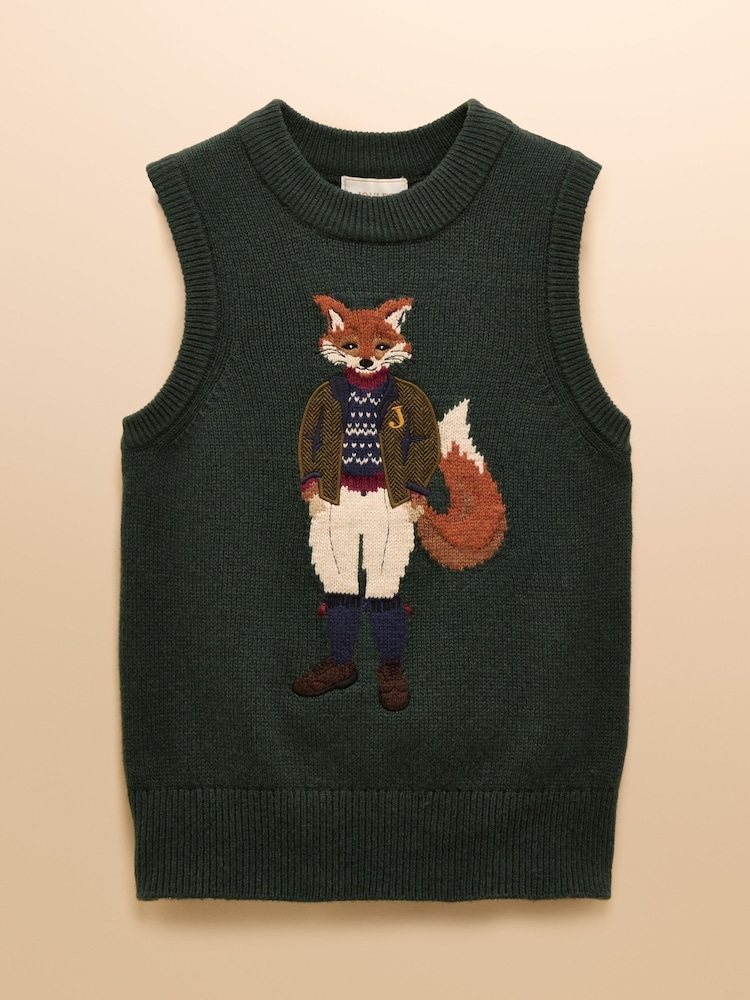 Joules Jonty Green Intarsia Cotton Rich Knitted Vest - Image 9 of 9