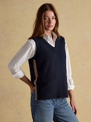 Joules Holly Navy V-Neck Long Knitted Vest - Image 1 of 7
