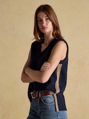 Joules Holly Navy V-Neck Long Knitted Vest - Image 6 of 7