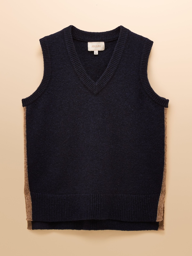 Joules Holly Navy V-Neck Long Knitted Vest - Image 7 of 7