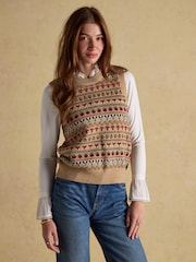Joules Woodland Oatmeal Intarsia Crew Neck Knitted Vest - Image 1 of 7