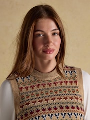 Joules Woodland Oatmeal Intarsia Crew Neck Knitted Vest - Image 3 of 7