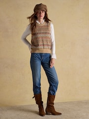 Joules Woodland Oatmeal Intarsia Crew Neck Knitted Vest - Image 5 of 7