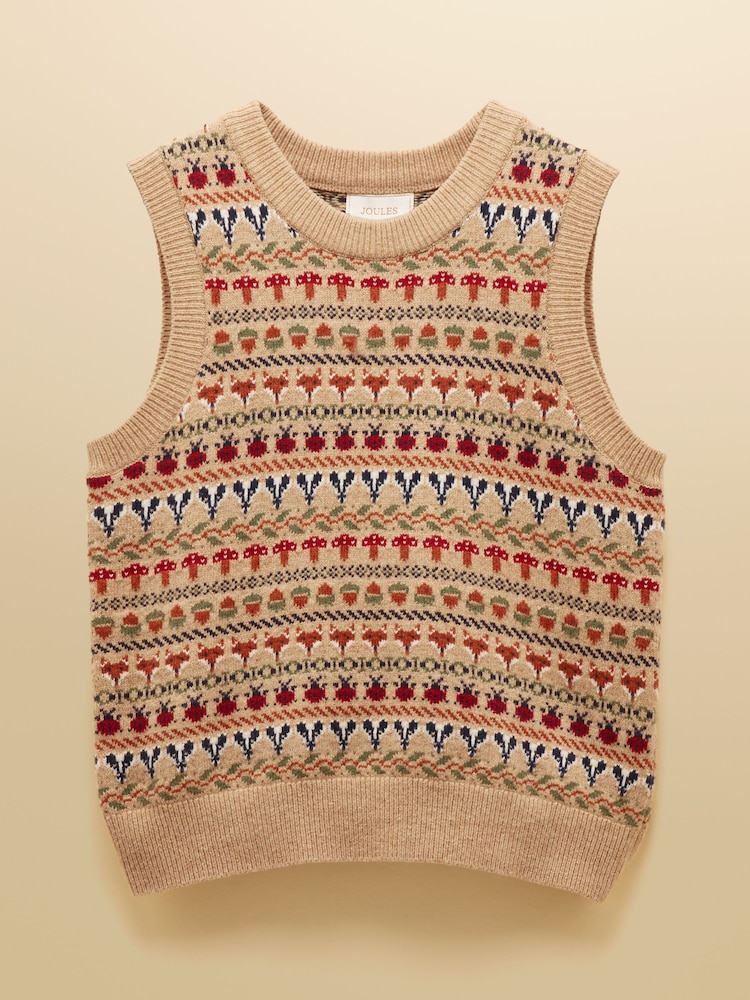 Joules Woodland Cotton-Rich Intarsia Crew Neck Knitted Vest - Bild 9 von 9
