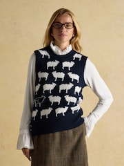 Joules What The Flock Navy Intarsia Knitted Vest - Image 1 of 7