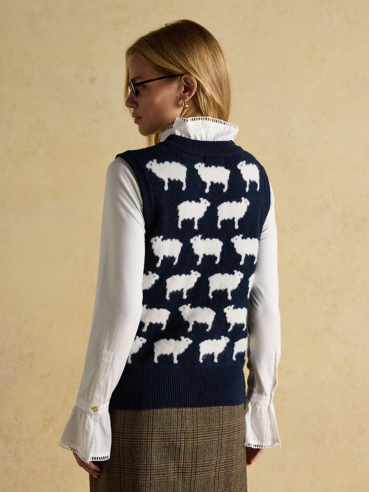 Joules What The Flock Navy Intarsia Knitted Vest - Image 2 of 7 Joules What The Flock Navy Intarsia Knitted Vest - Image 2 of 7