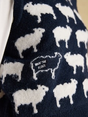 Joules What The Flock Navy Intarsia Knitted Vest - Image 4 of 7