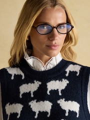 Joules What The Flock Navy Intarsia Knitted Vest - Image 5 of 7