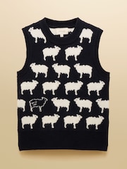 Joules What The Flock Navy Intarsia Knitted Vest - Image 7 of 7