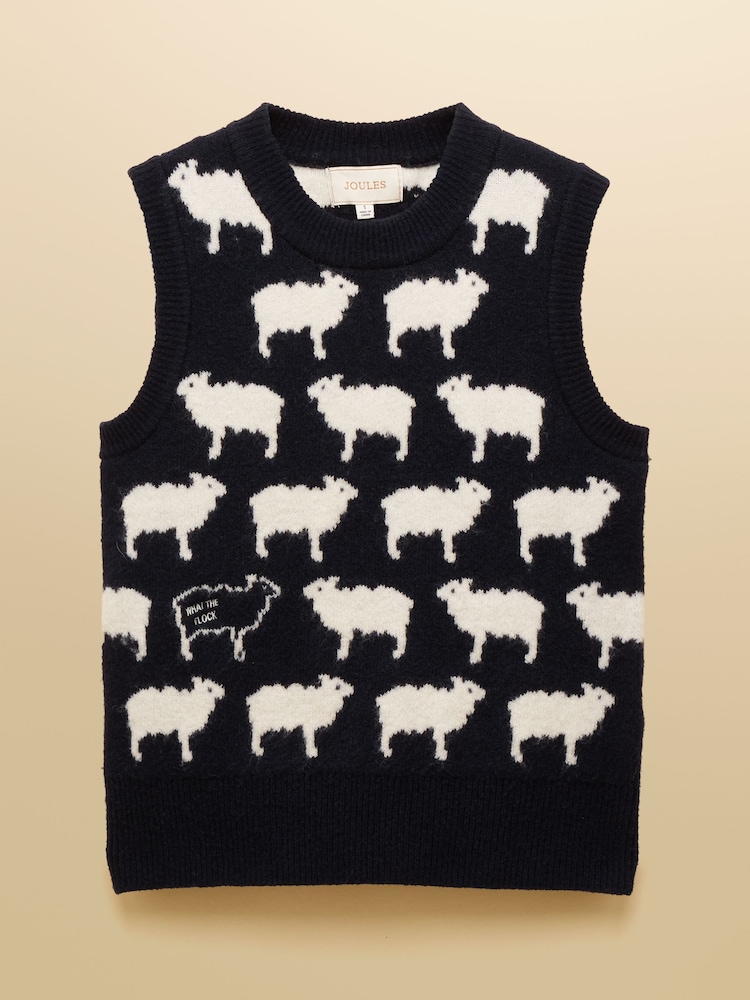 Joules What The Flock Navy Intarsia Knitted Vest - Image 7 of 7