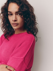 Bright Pink Cosy Crew Neck Longline Tunic Knitted Jumper - Image 4 of 9