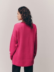 Bright Pink Cosy Crew Neck Longline Tunic Knitted Jumper - Image 5 of 9