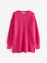 Bright Pink Cosy Crew Neck Longline Tunic Knitted Jumper - Image 6 of 9