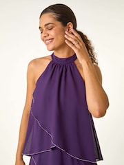 Roman Purple Sequin Trim Tiered Halterneck Dress - Image 2 of 5