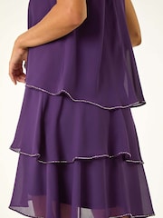 Roman Purple Sequin Trim Tiered Halterneck Dress - Image 5 of 5
