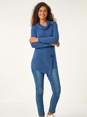 Roman Blue Cowl Neck Buttoned Top - Image 2 of 5