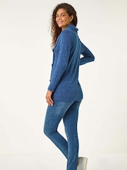 Roman Blue Cowl Neck Buttoned Top - Image 3 of 5