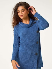 Roman Blue Cowl Neck Buttoned Top - Image 4 of 5