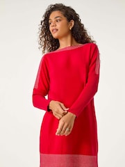 Roman Red Contrast Spot Border Knit Jumper Dress - Image 1 of 5