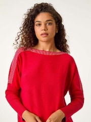 Roman Red Contrast Spot Border Knit Jumper Dress - Image 4 of 5