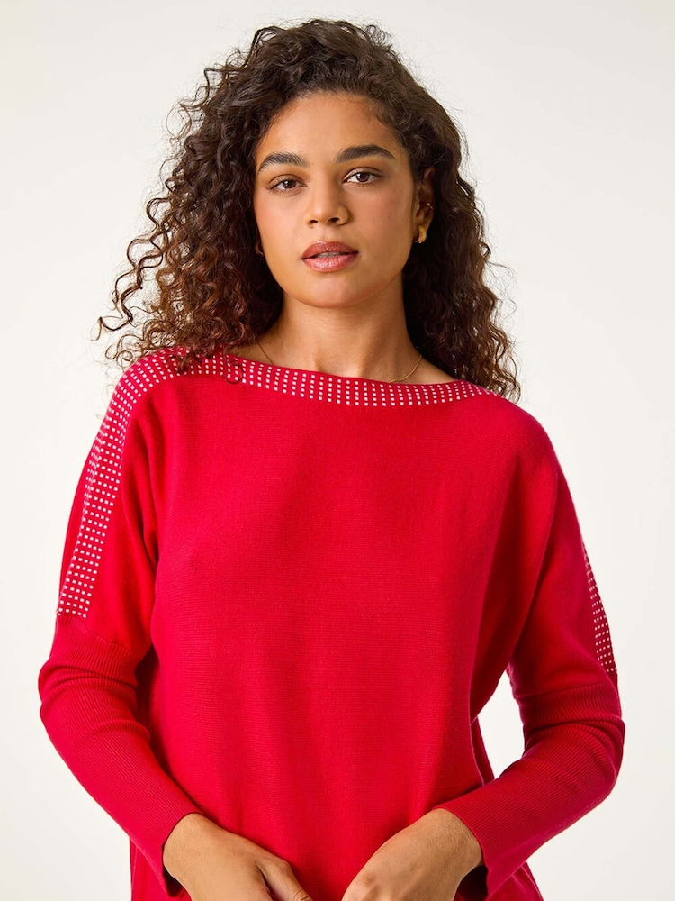 Roman Red Contrast Spot Border Knit Jumper Dress - Image 4 of 5
