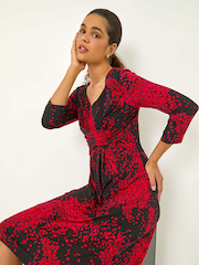 Roman Red Abstract Stretch Midi Dress - Image 1 of 6