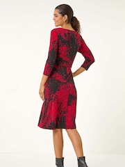 Roman Red Abstract Stretch Midi Dress - Image 4 of 6