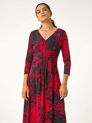 Roman Red Abstract Stretch Midi Dress - Image 5 of 6